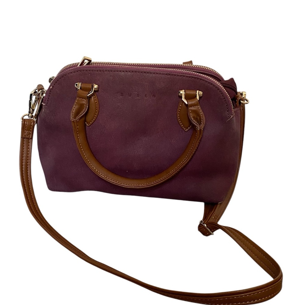 Brown Crossbody Bag with Gold Accents and Adjustable Strap